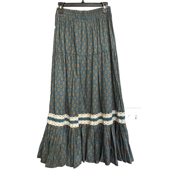 Luna Moon Maxi Skirt Set 2 Piece Teal Peasant Crocheted Ruffled Boho Sz S NEW - Picture 3 of 13